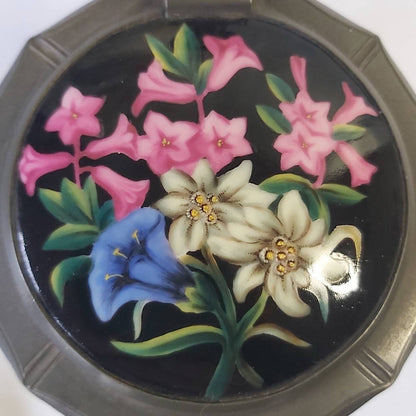 An Antique Glass Beer Stein with Handpainted Enamelled Lid