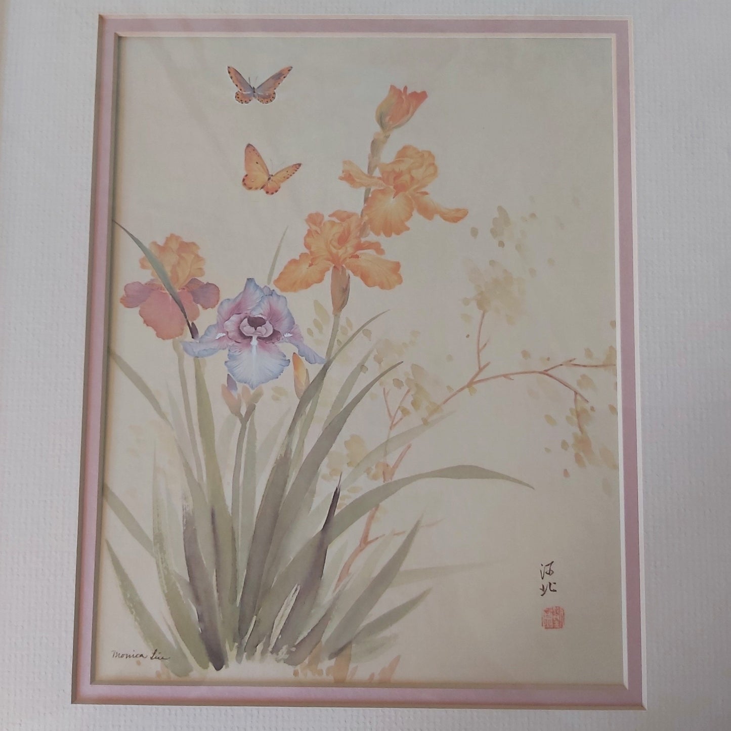 A Watercolour Print of Tiger Moth and Irises