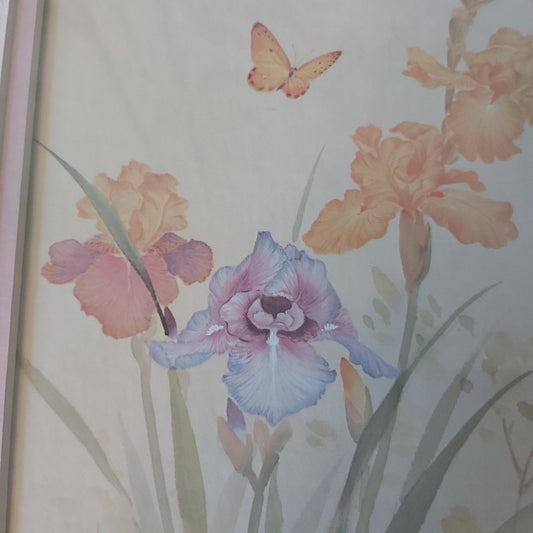 A Watercolour Print of Tiger Moth and Irises