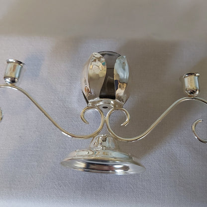 A Silver Plated Table Centre with Candle Holders and Small Vase