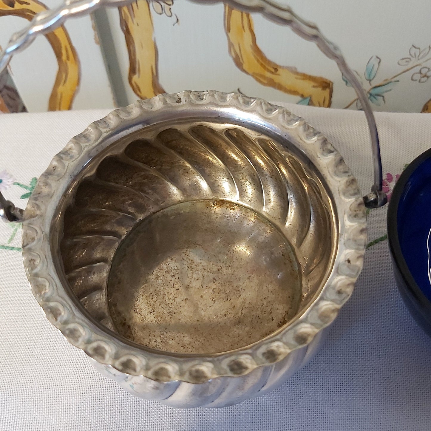 An Antique WMF Silver Plated Sugar Bowl with Blue Glass Liner