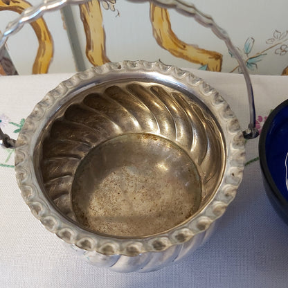 An Antique WMF Silver Plated Sugar Bowl with Blue Glass Liner