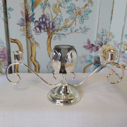 A Silver Plated Table Centre with Candle Holders and Small Vase