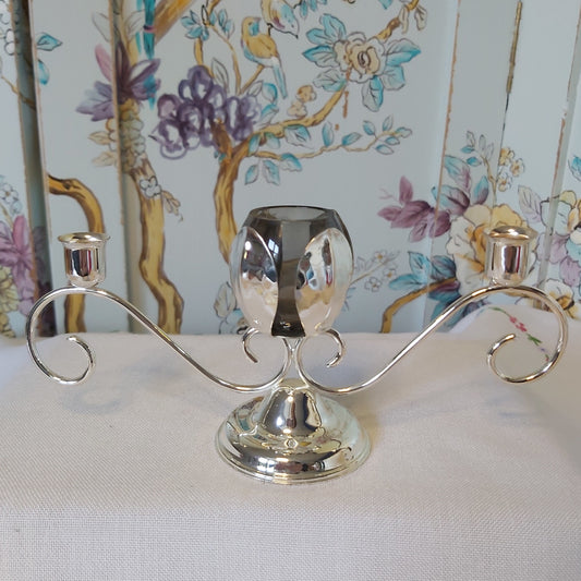 A Silver Plated Table Centre with Candle Holders and Small Vase