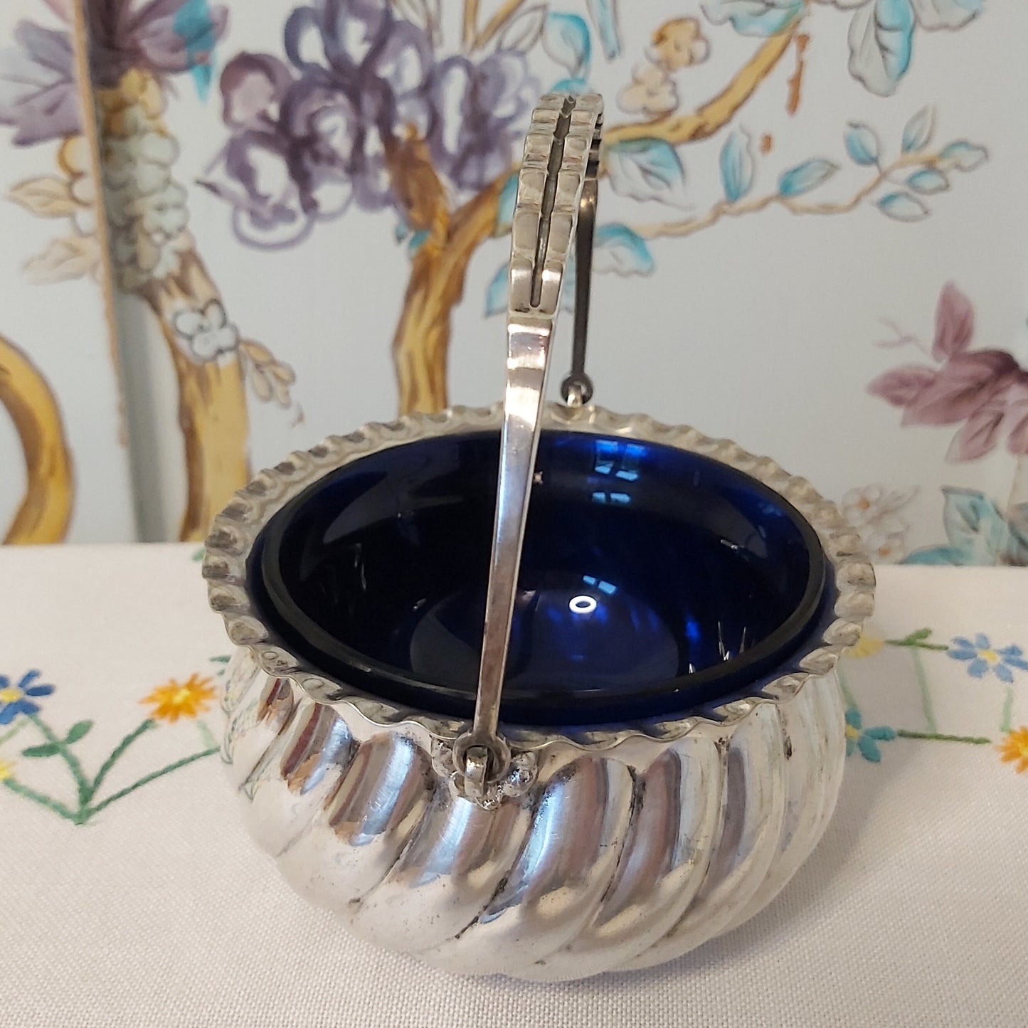 An Antique WMF Silver Plated Sugar Bowl with Blue Glass Liner