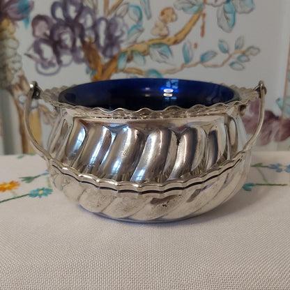 An Antique WMF Silver Plated Sugar Bowl with Blue Glass Liner