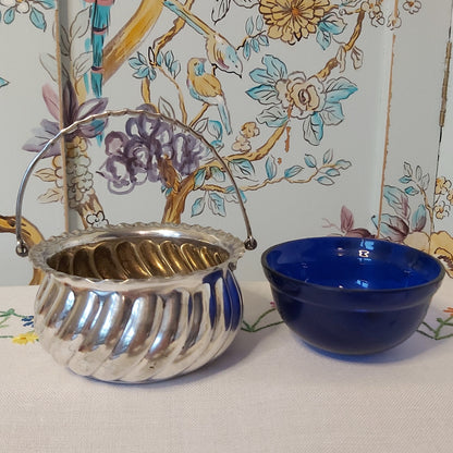An Antique WMF Silver Plated Sugar Bowl with Blue Glass Liner