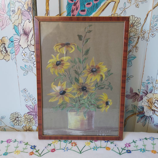 A Pastel Painting of Rudbeckia in a Vase