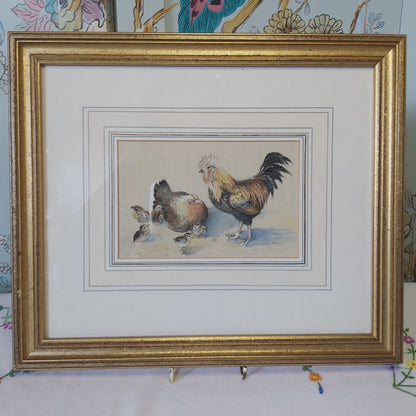Vintage Watercolour of Chickens