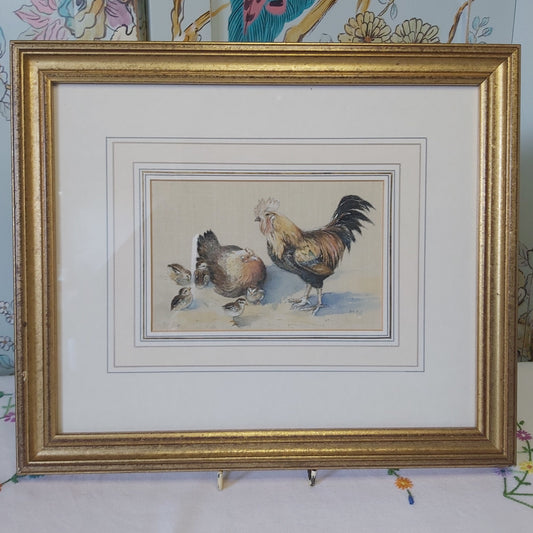 Vintage Watercolour of Chickens