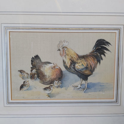 Vintage Watercolour of Chickens