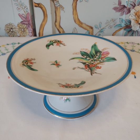 Antique Porcelain Comport with Handpainted Lily of the Valley