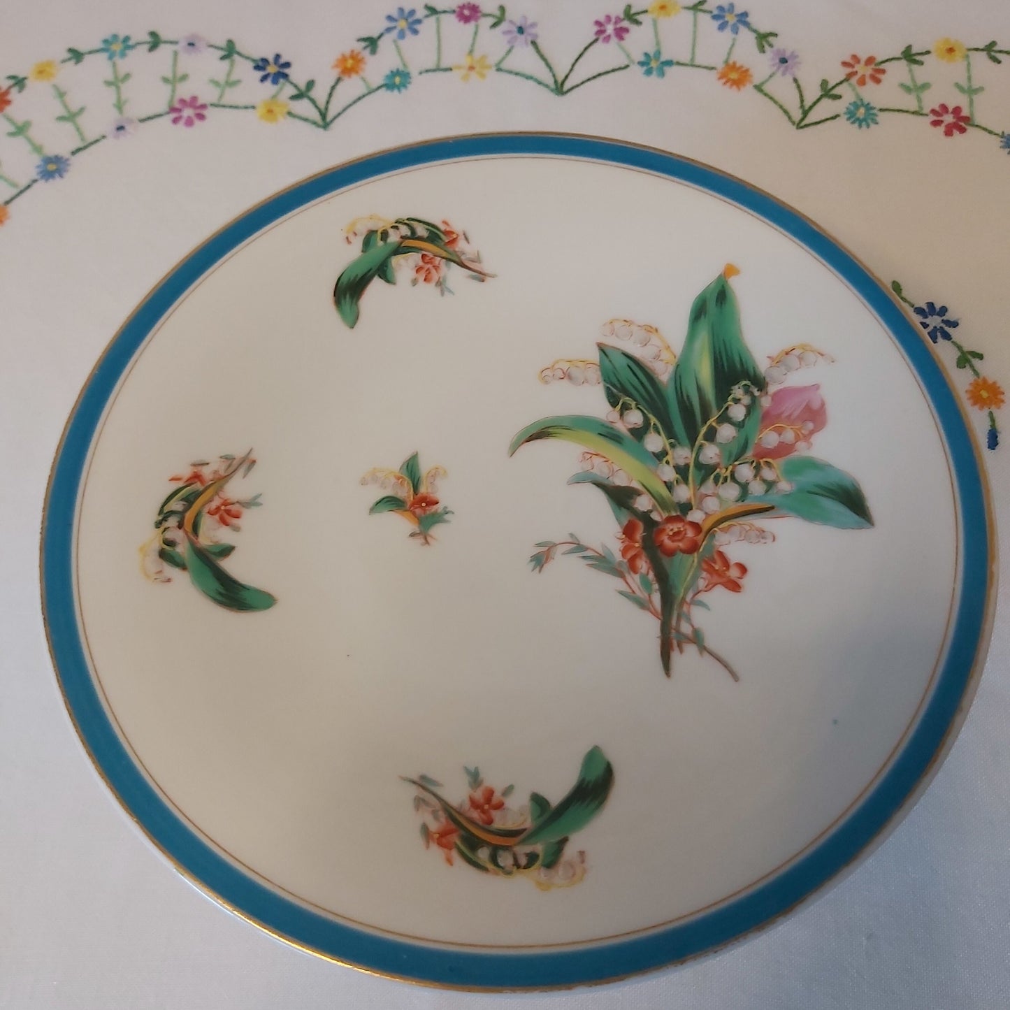 Antique Porcelain Comport with Handpainted Lily of the Valley