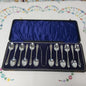 Boxed Set of Twelve Antique Silver Plated Teaspoons and Sugar Nips