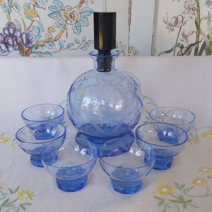Bohemian Art Deco Decanter and Six Glasses