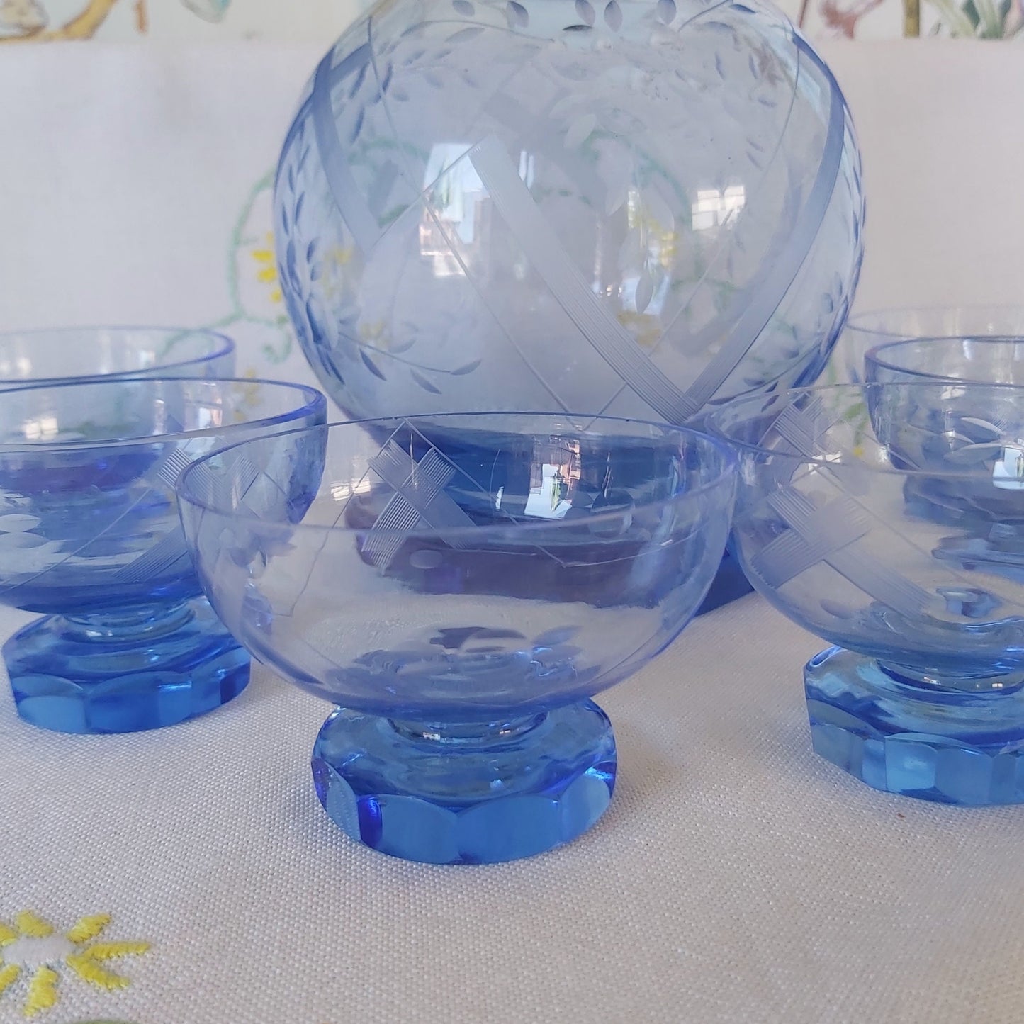 Bohemian Art Deco Decanter and Six Glasses
