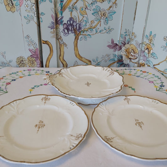 Antique White and Gold Porcelain Comport and Serving Dishes
