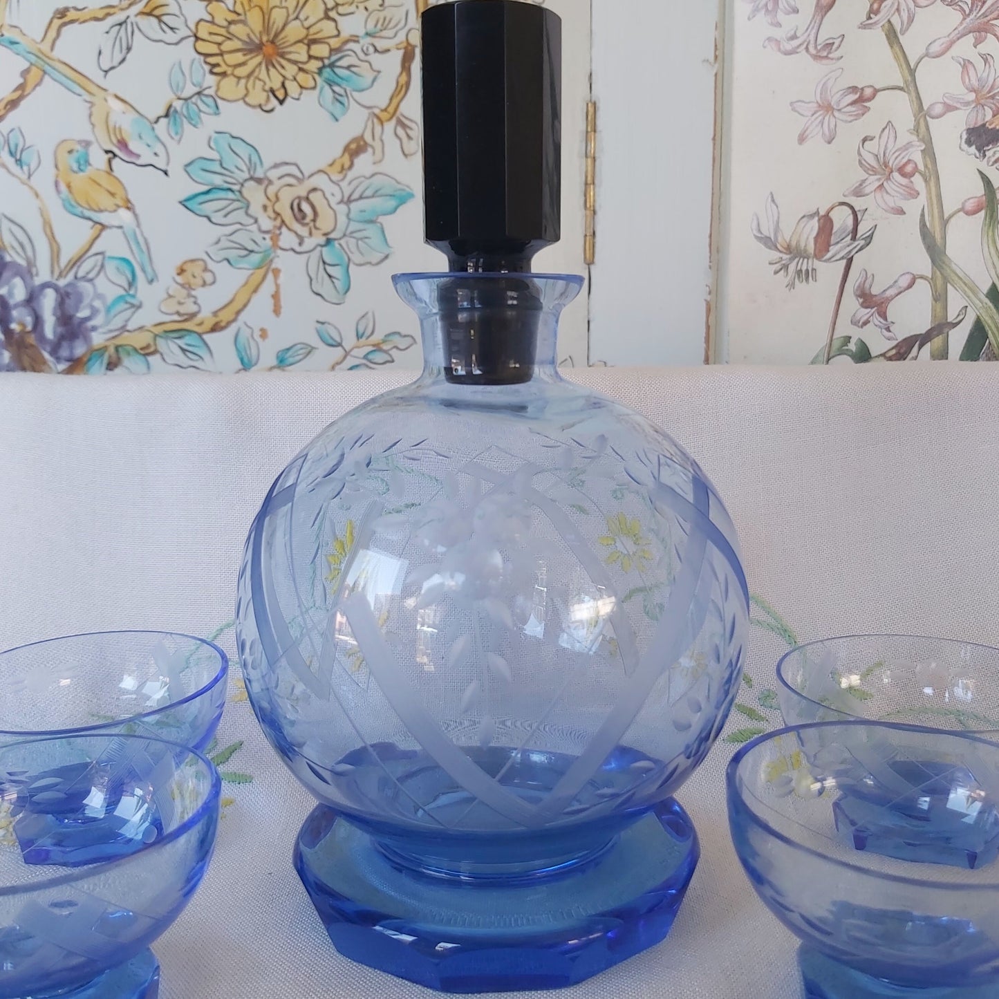 Bohemian Art Deco Decanter and Six Glasses