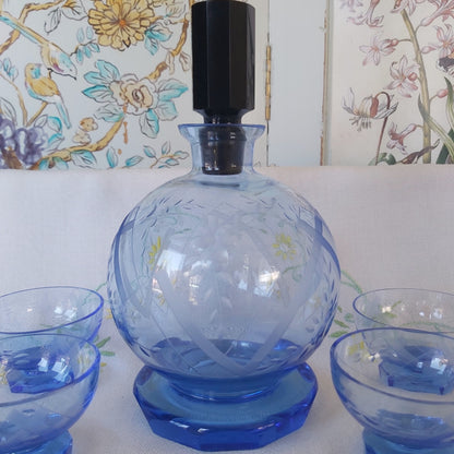 Bohemian Art Deco Decanter and Six Glasses