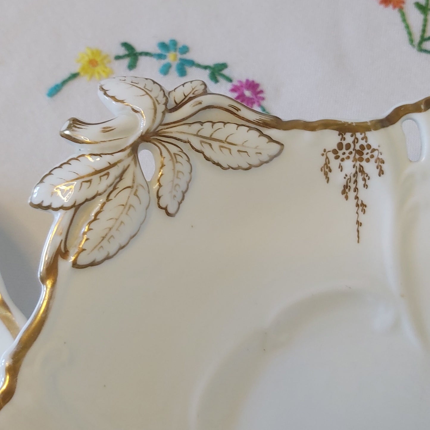 Antique White and Gold Porcelain Comport and Serving Dishes