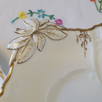 Antique White and Gold Porcelain Comport and Serving Dishes