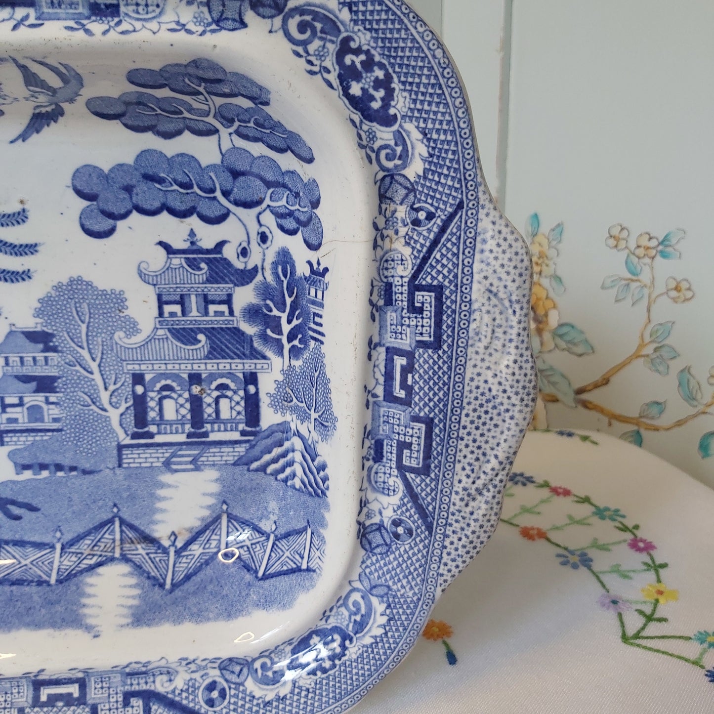 Antique Willow Pattern Serving Dish
