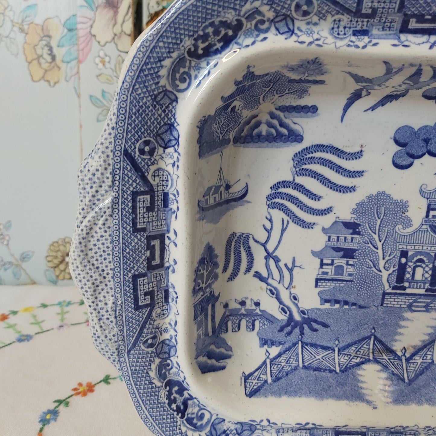 Antique Willow Pattern Serving Dish