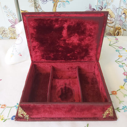 Victorian Red Velvet Jewellery Box with Image of Old Inverlochy Castle on the Lid.