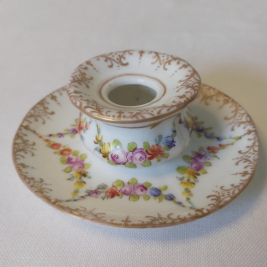 Antique Dresden Porcelain Inkwell and Stand