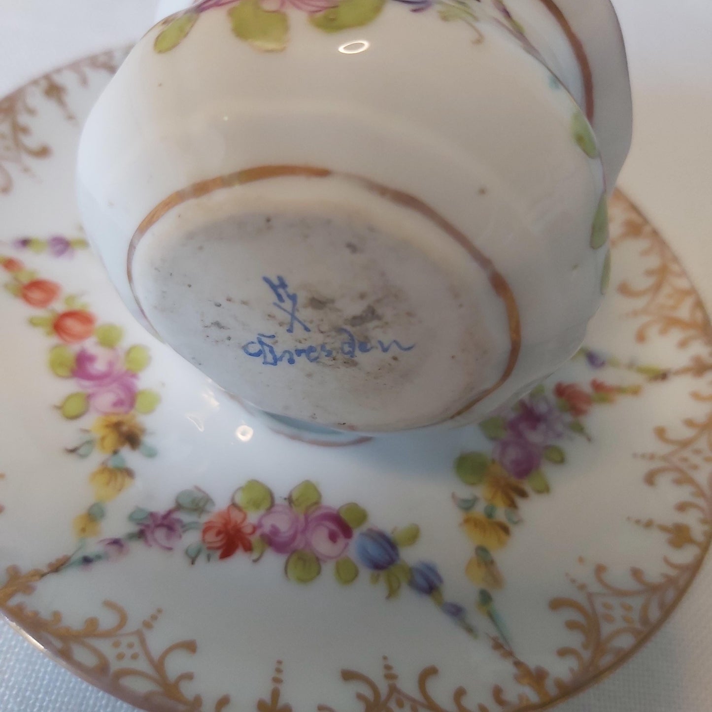 Antique Dresden Porcelain Inkwell and Stand