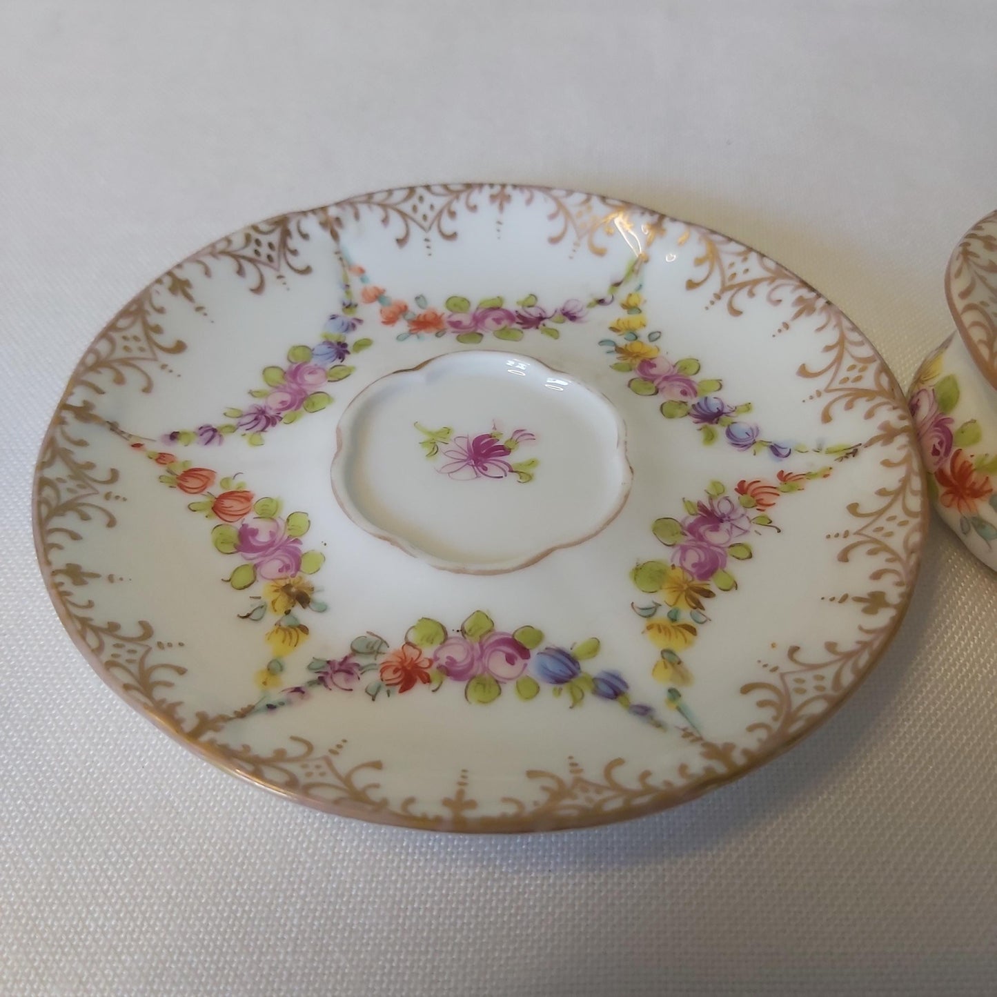 Antique Dresden Porcelain Inkwell and Stand