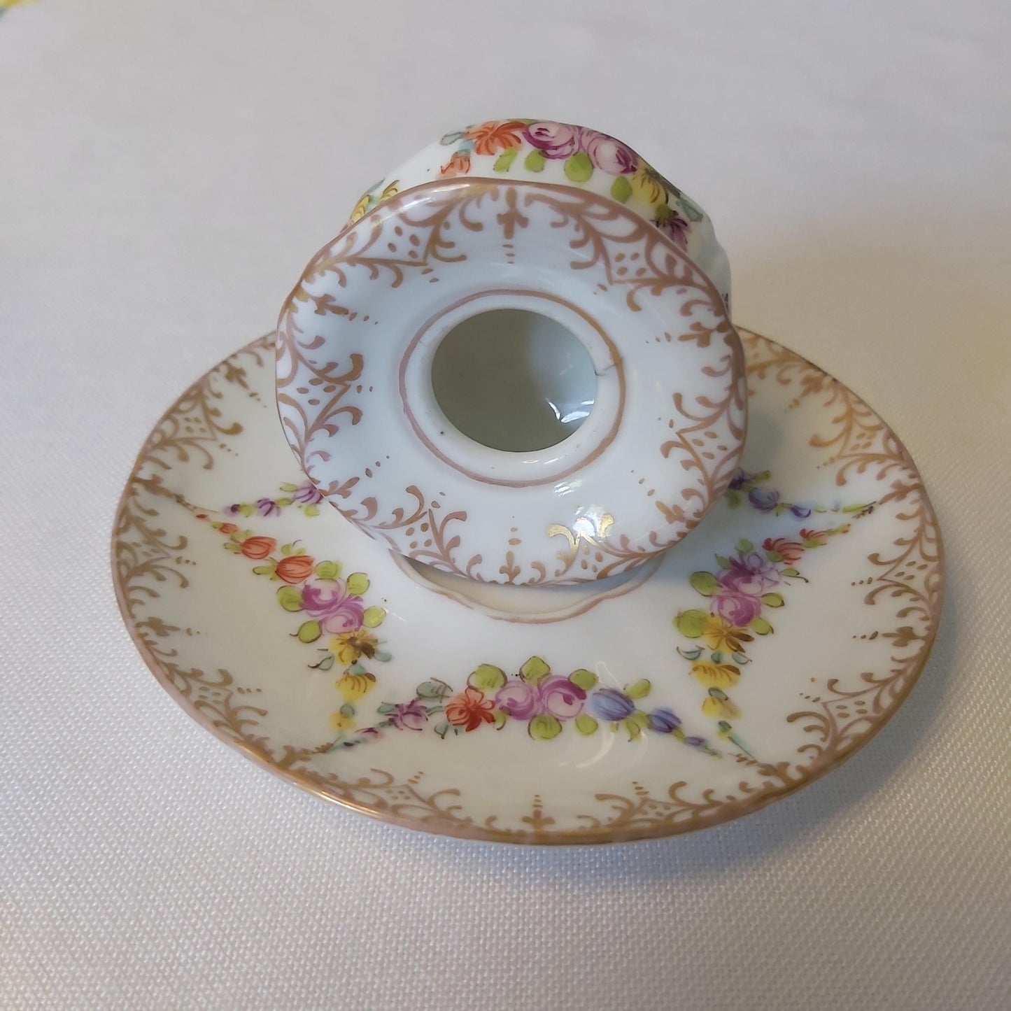 Antique Dresden Porcelain Inkwell and Stand