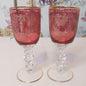 Pair of Cranberry and Gold Needle Etched Liqueur Glasses, possibly Moser.