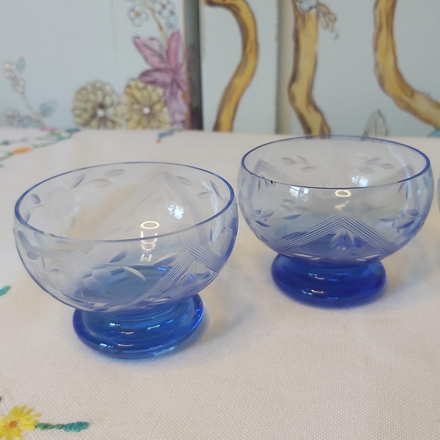 Set of Four Blue Art Deco Liqueur Glasses
