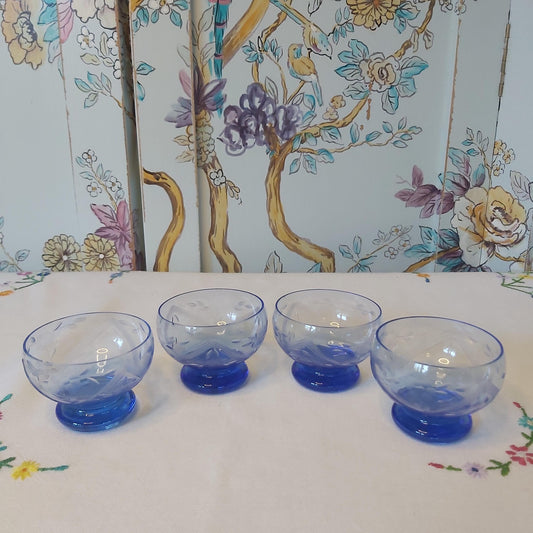 Set of Four Blue Art Deco Liqueur Glasses