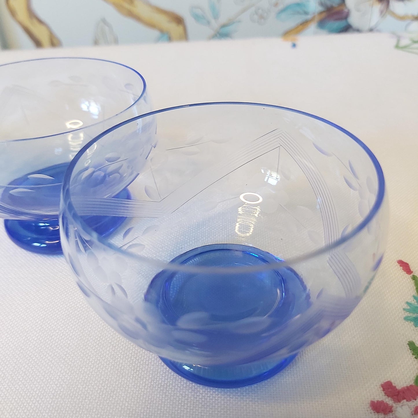 Set of Four Blue Art Deco Liqueur Glasses