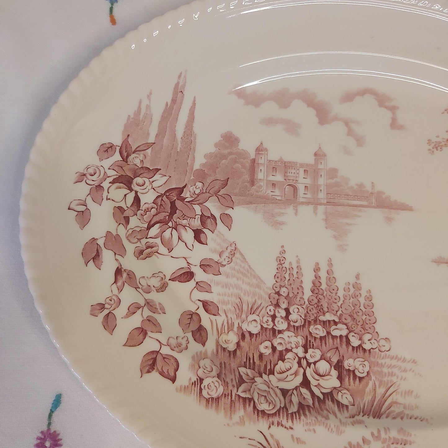 Johnson Brothers Castle on the Lake Pink Transferware Platter