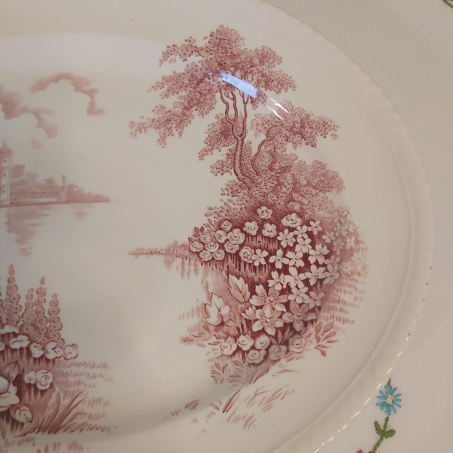 Johnson Brothers Castle on the Lake Pink Transferware Platter