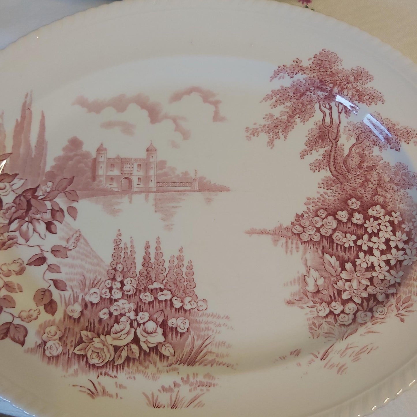 Johnson Brothers Castle on the Lake Pink Transferware Platter