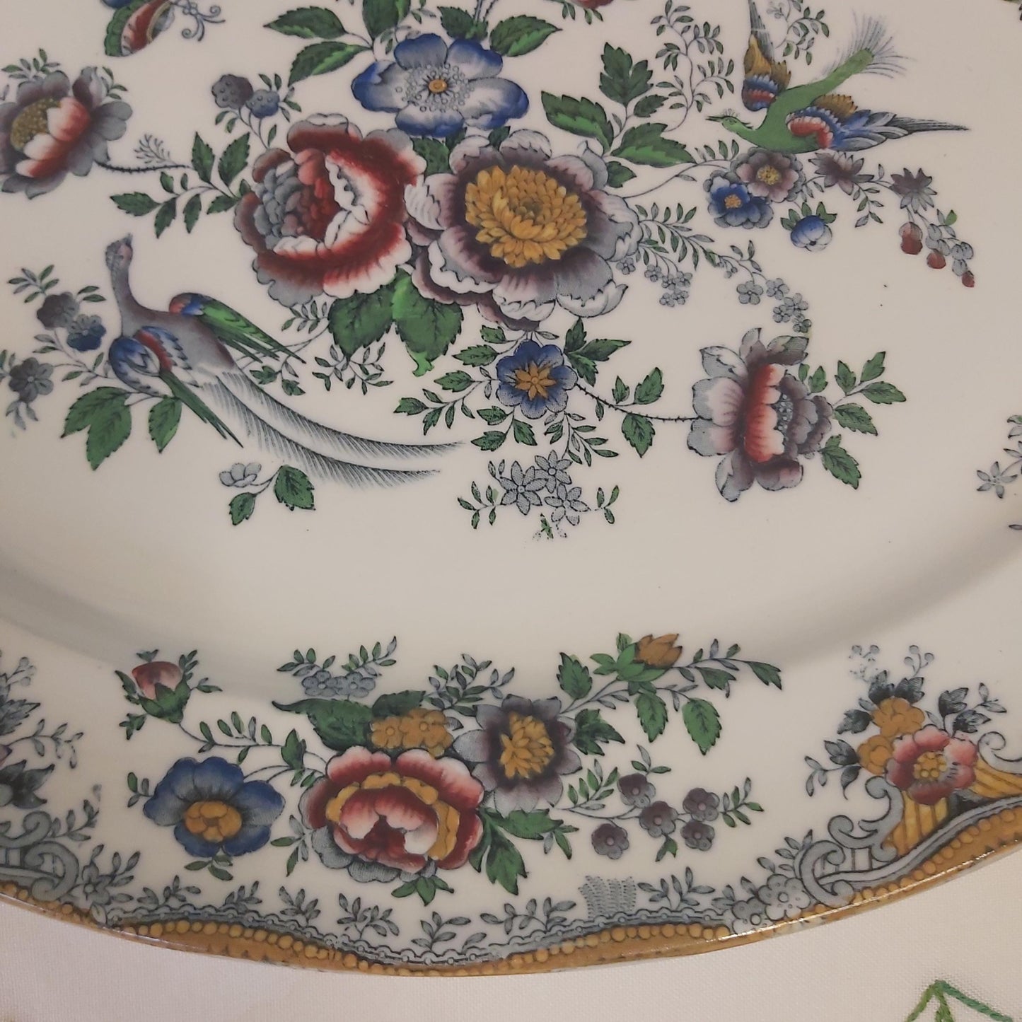 Antique Keeling and Co Losol Ware Asiatic Pheasant Large Platter c1910