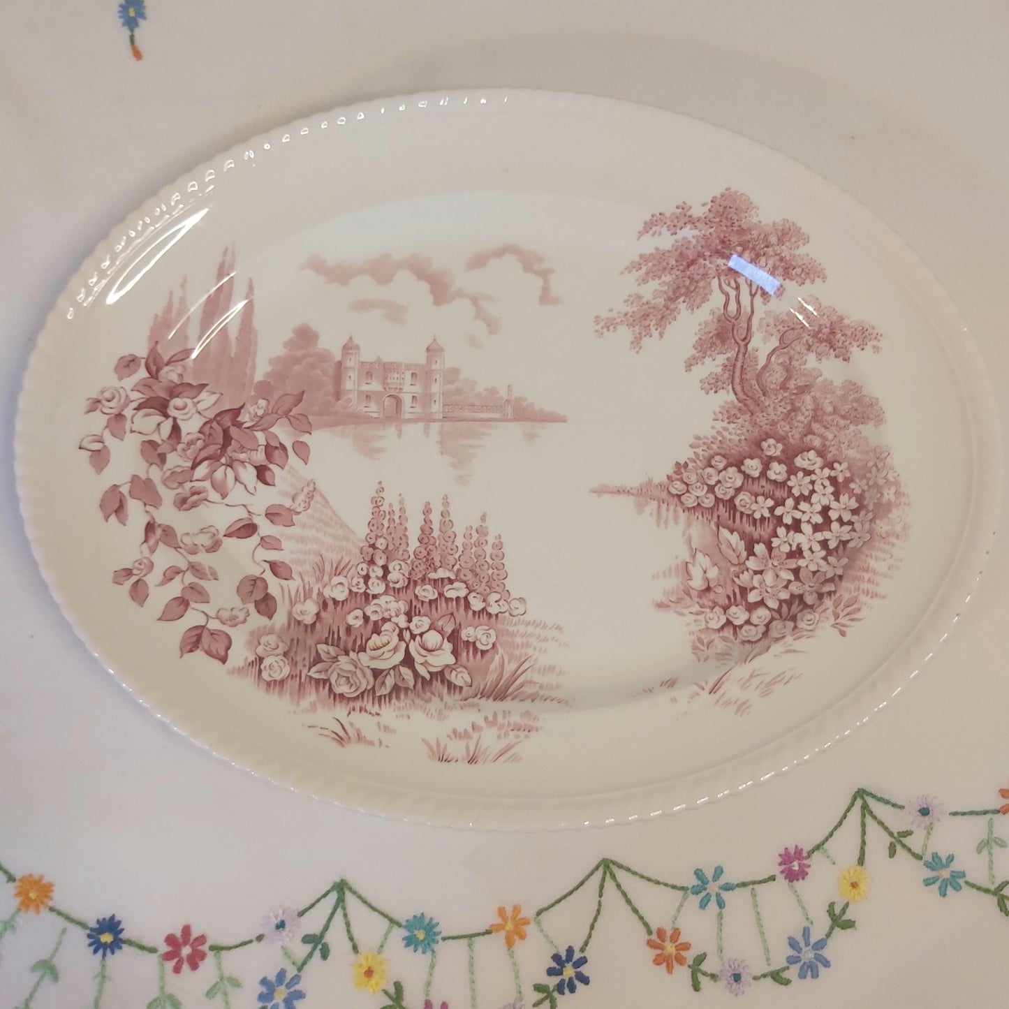 Johnson Brothers Castle on the Lake Pink Transferware Platter