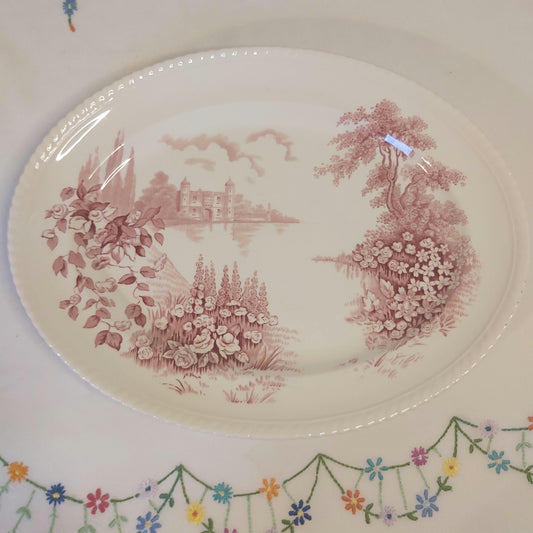Johnson Brothers Castle on the Lake Pink Transferware Platter