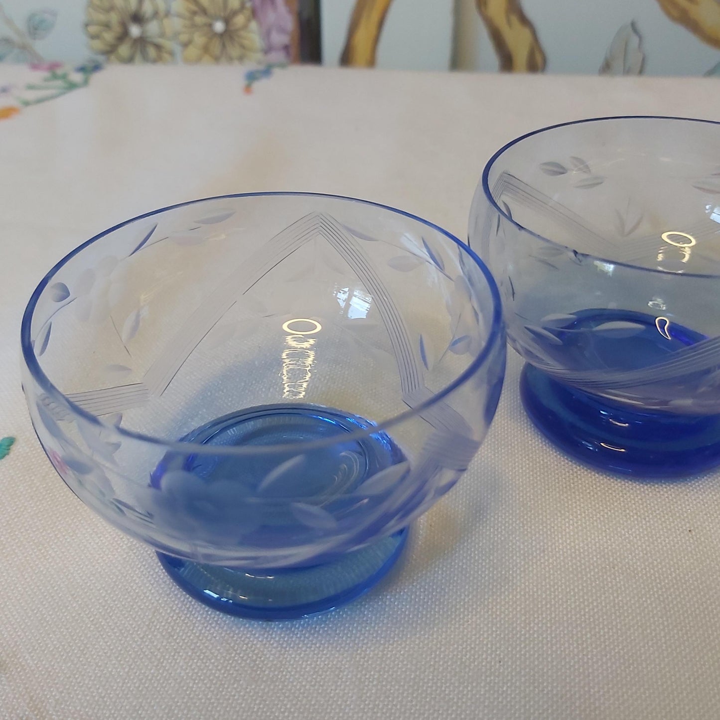 Set of Four Blue Art Deco Liqueur Glasses