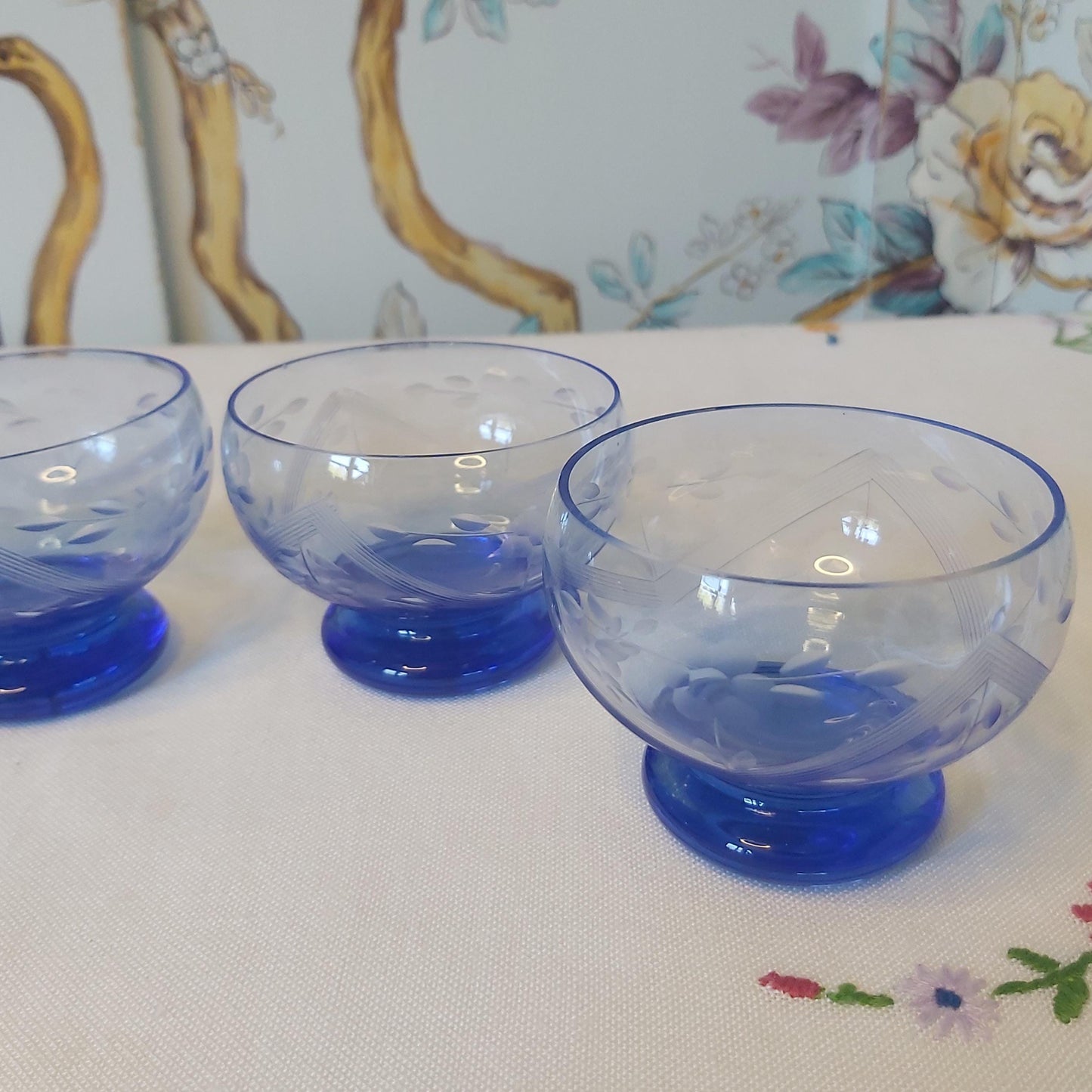Set of Four Blue Art Deco Liqueur Glasses