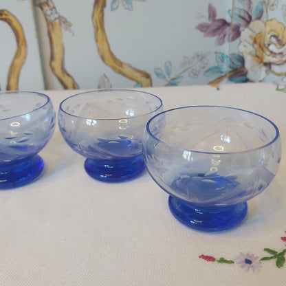 Set of Four Blue Art Deco Liqueur Glasses