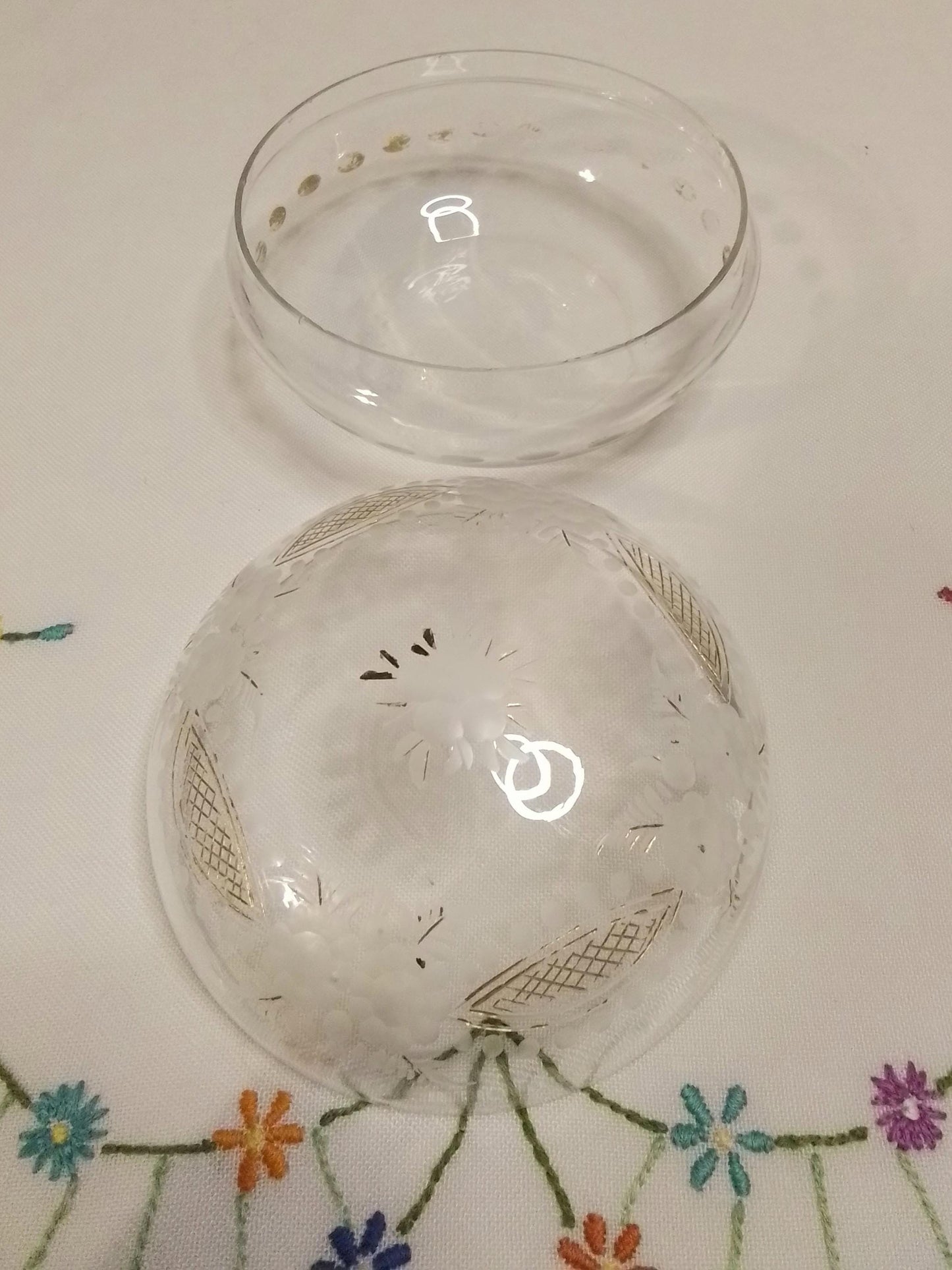 Antique Etched and Gilded Glass Powder Bowl c1800