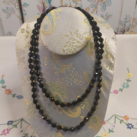 A Vintage Black Glass Beaded Necklace c1950s.