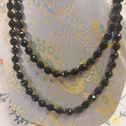 A Vintage Black Glass Beaded Necklace c1950s.