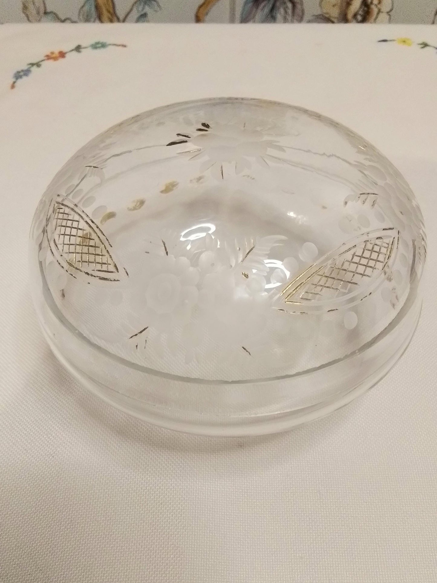 Antique Etched and Gilded Glass Powder Bowl c1800