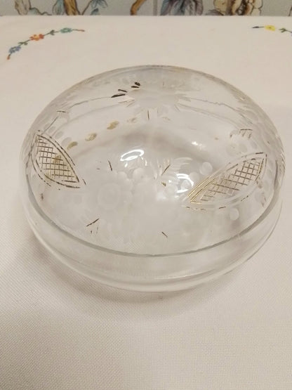 Antique Etched and Gilded Glass Powder Bowl c1800